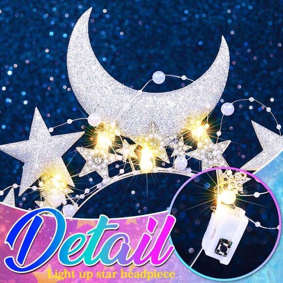 Light Up Star Headband Silver Moon Glitter Crown Space Hair Accessories for Wome main image 5